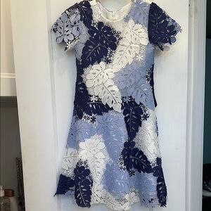 Zoe Ltd Girls designer Elegant Navy and White Lace Kids Dress size 8